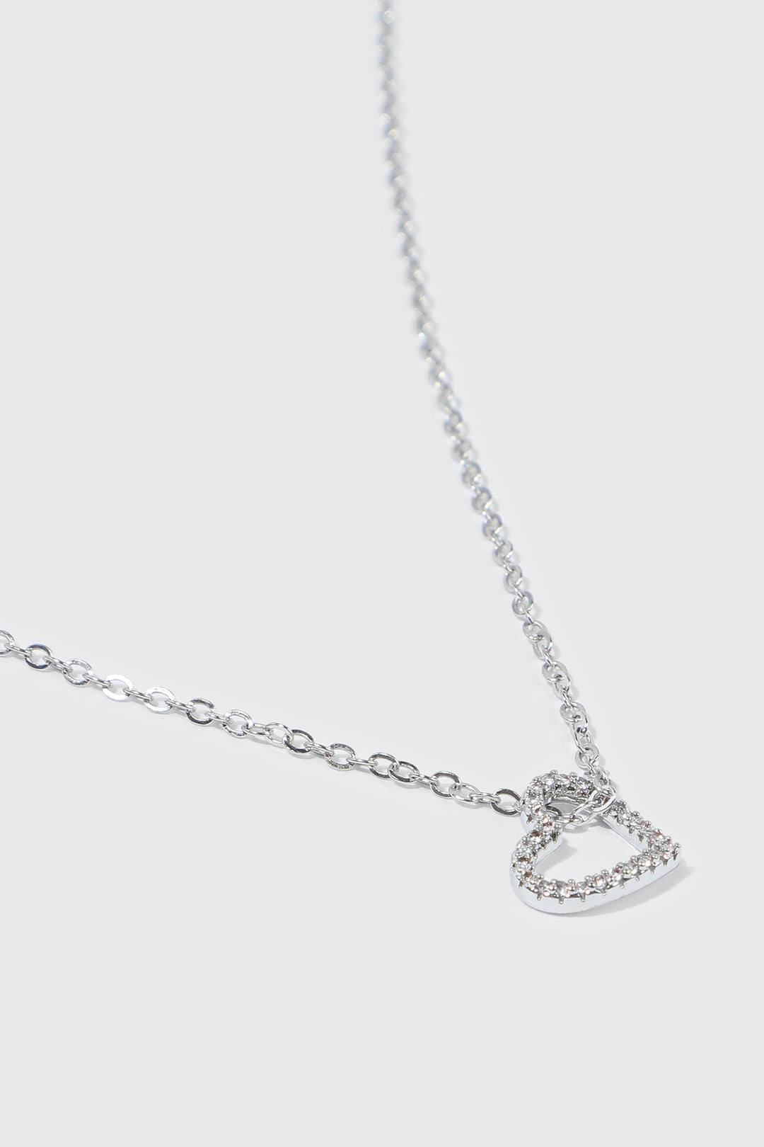 14K White Gold Plated Heart Necklace