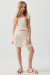 Short Tiered Skirt with Lace Trims