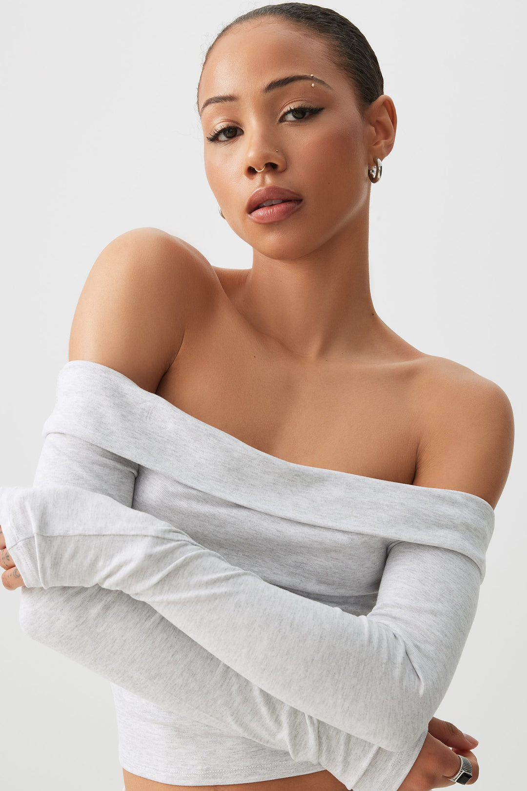 Crop Off Shoulder Long Sleeve Top