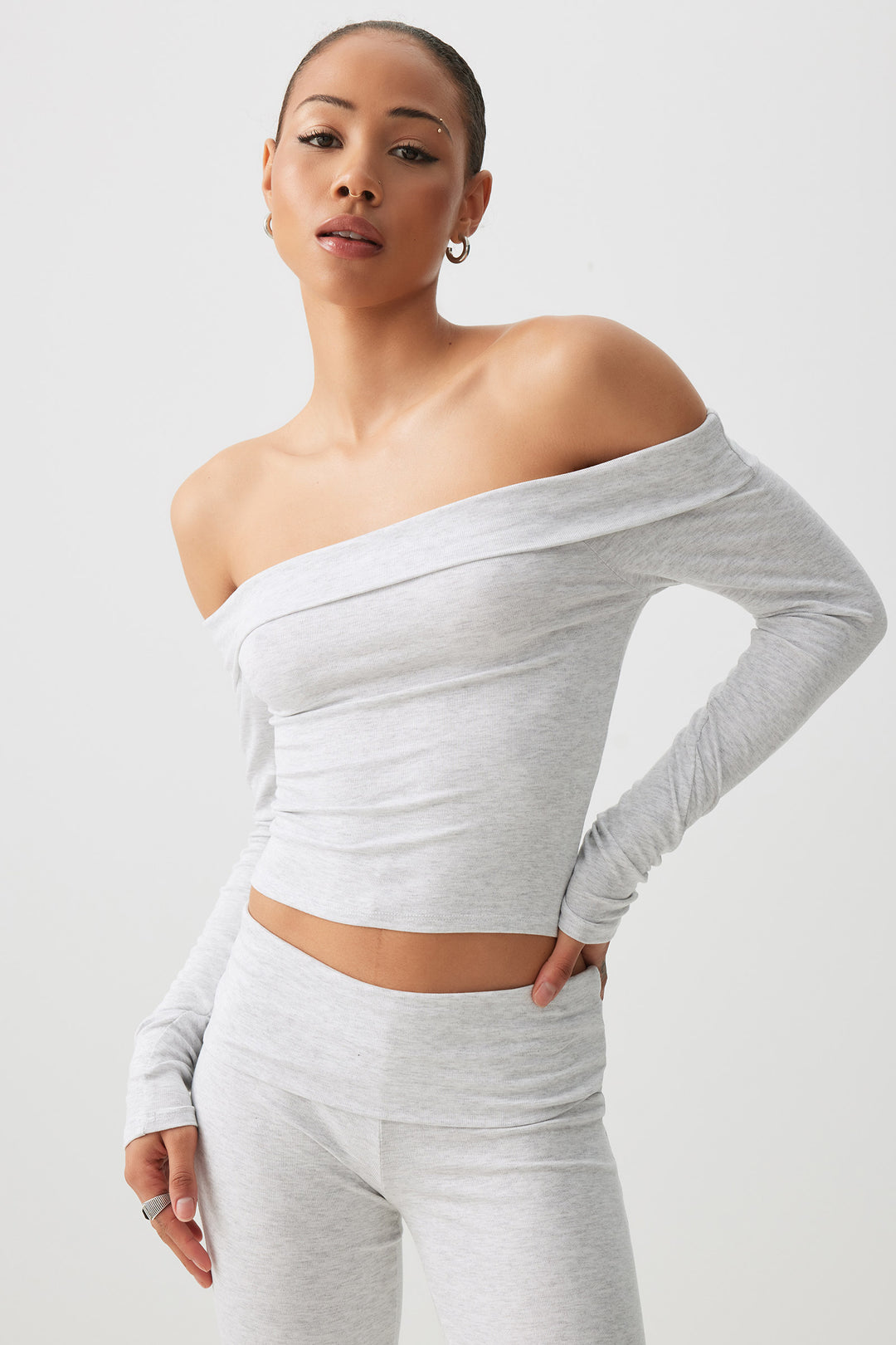 Crop Off Shoulder Long Sleeve Top