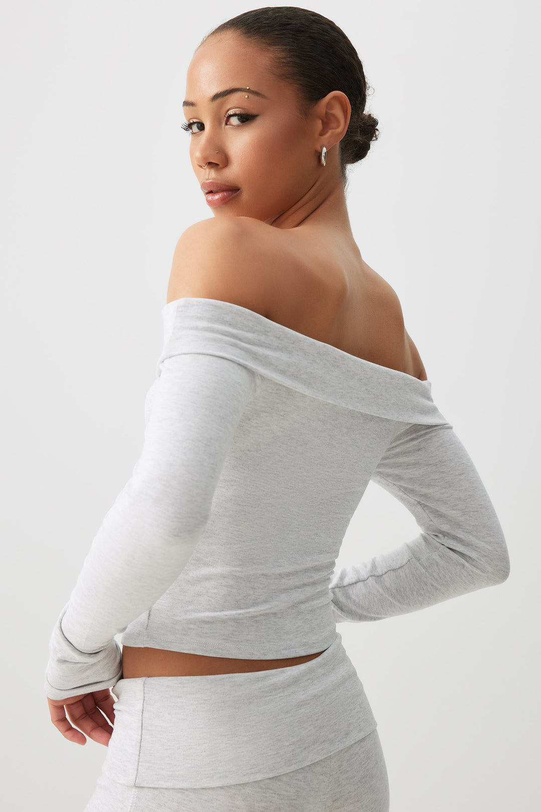 Crop Off Shoulder Long Sleeve Top