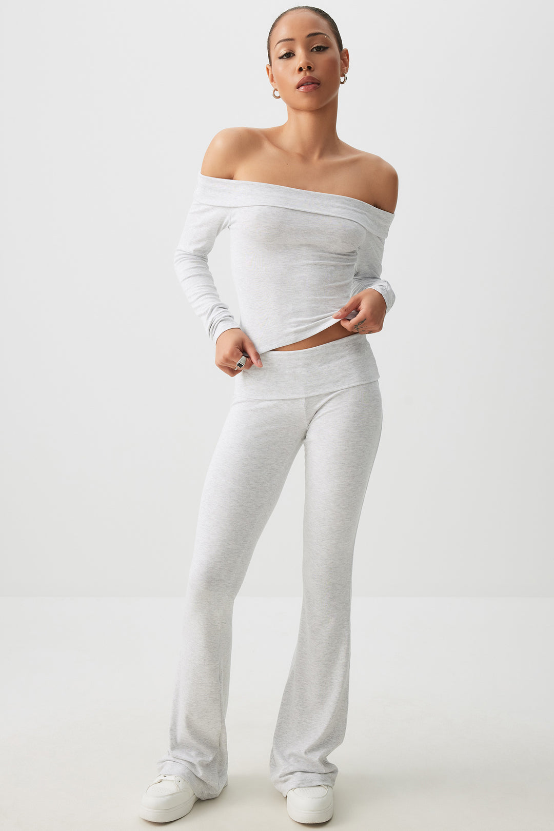 Crop Off Shoulder Long Sleeve Top