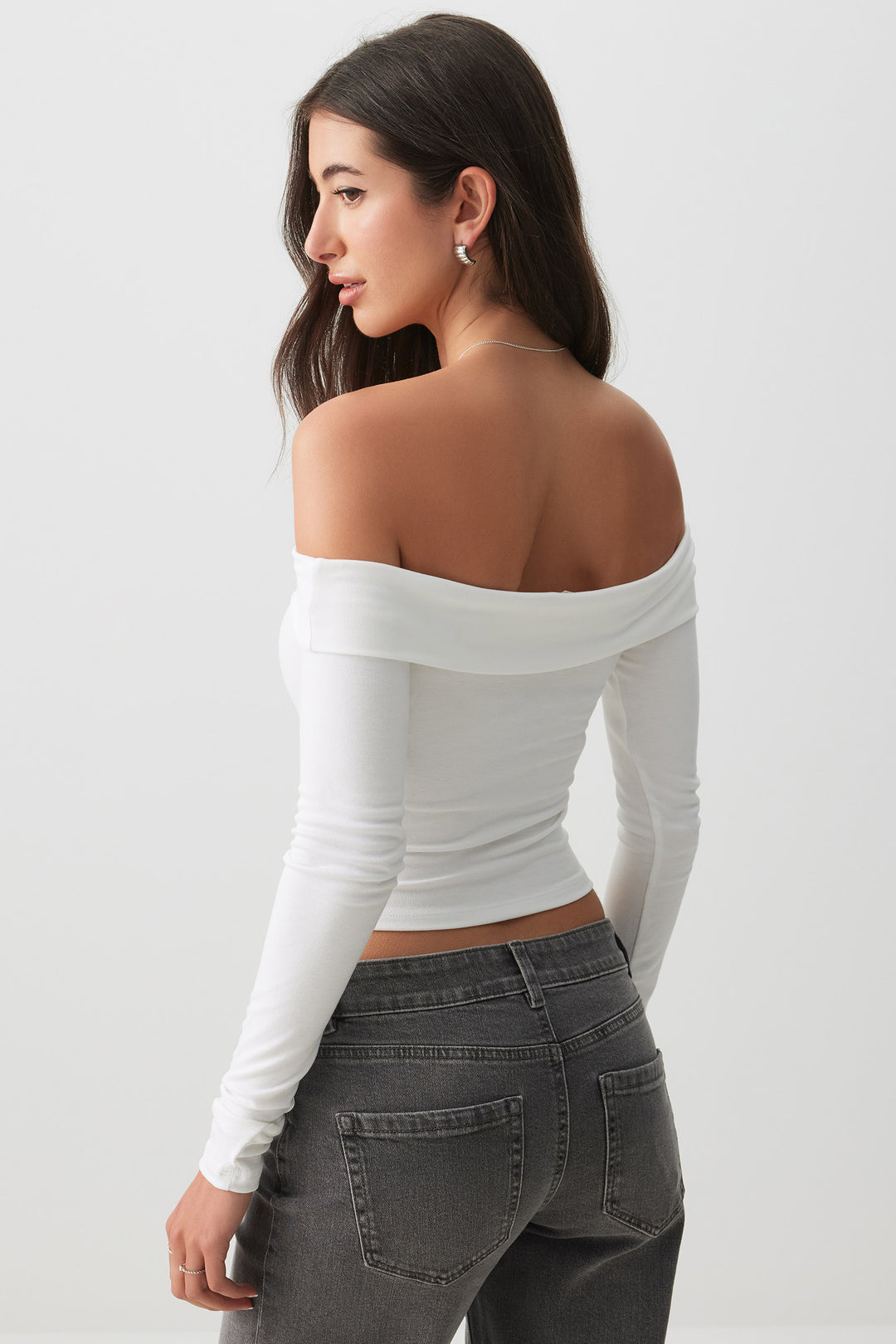 Crop Off Shoulder Long Sleeve Top
