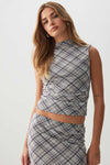 Printed Mesh Mock neck Top