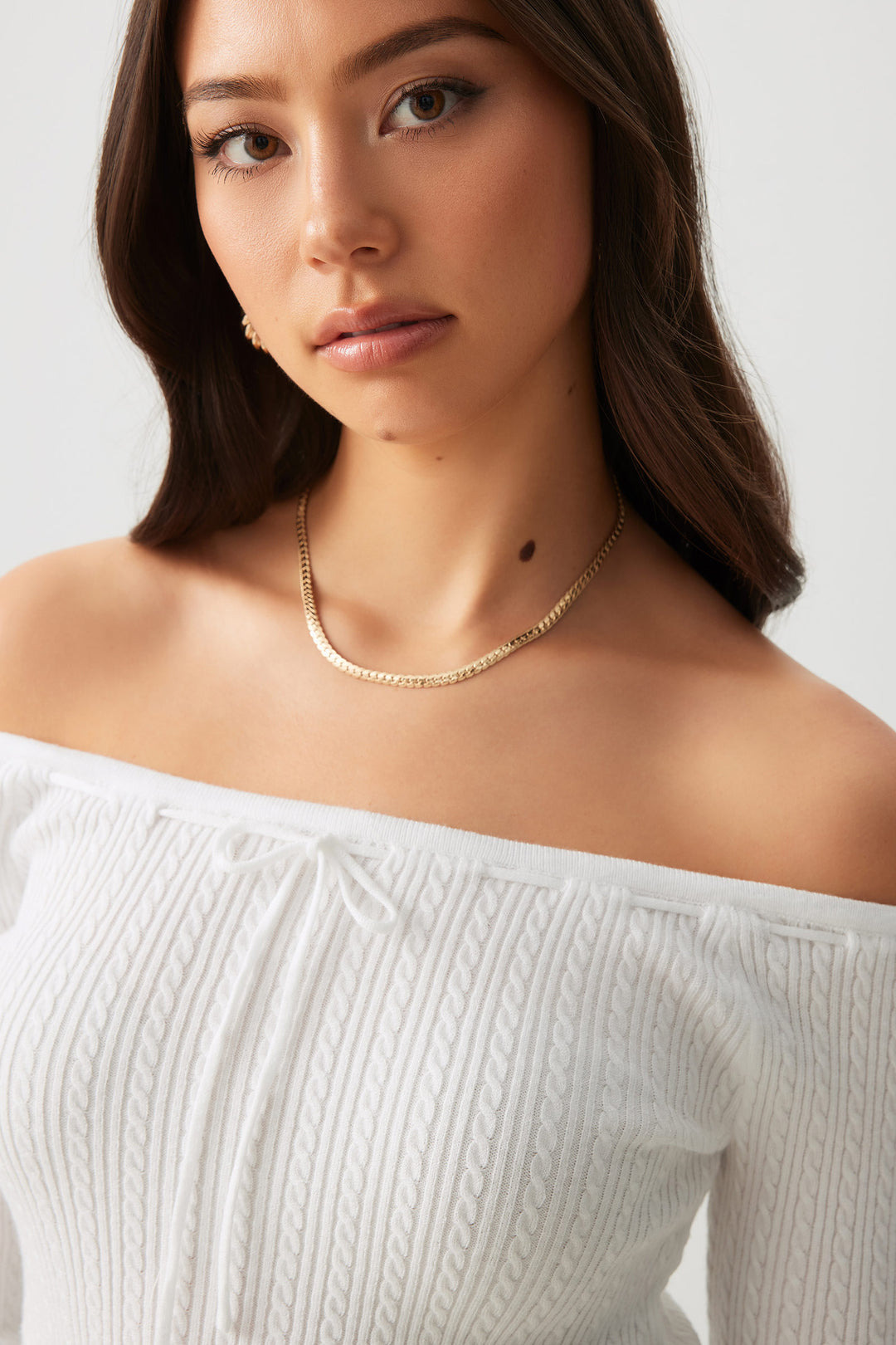 Off Shoulder Cable Knit Sweater