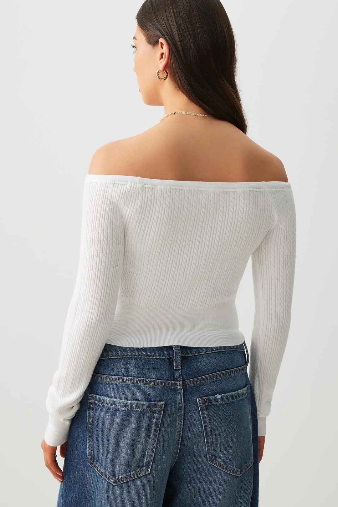 Off Shoulder Cable Knit Sweater