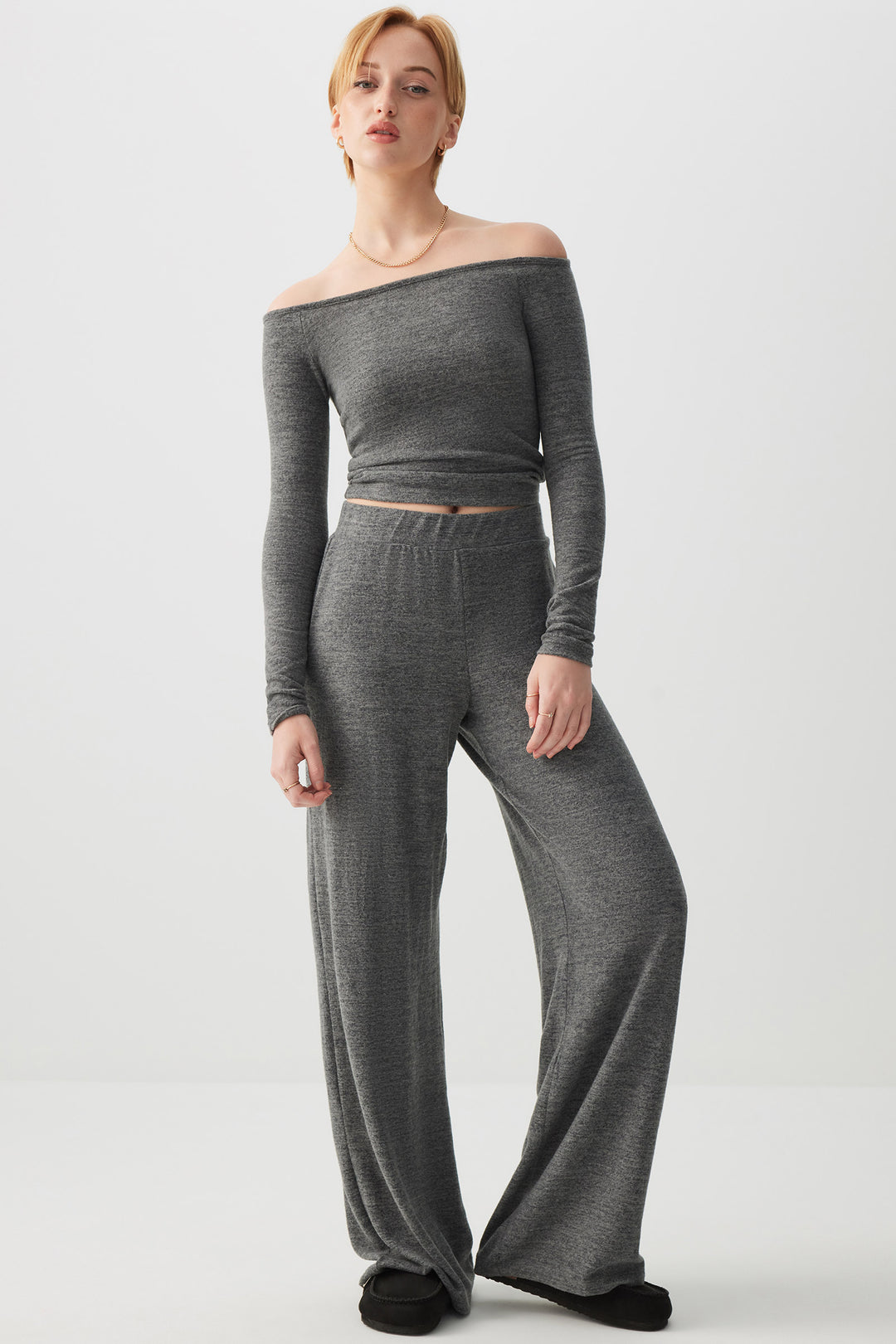 Brushed Knit Off Shoulder Top