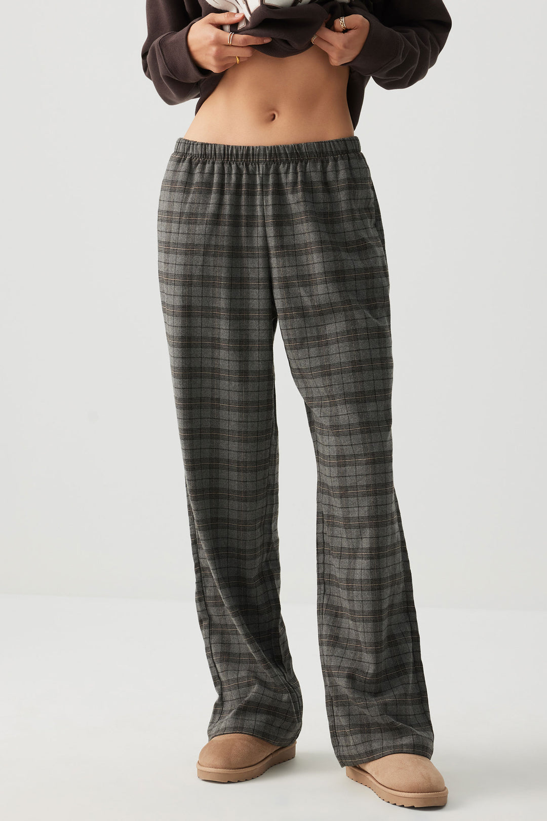 Pantalon à jambe large et taille mi-haute