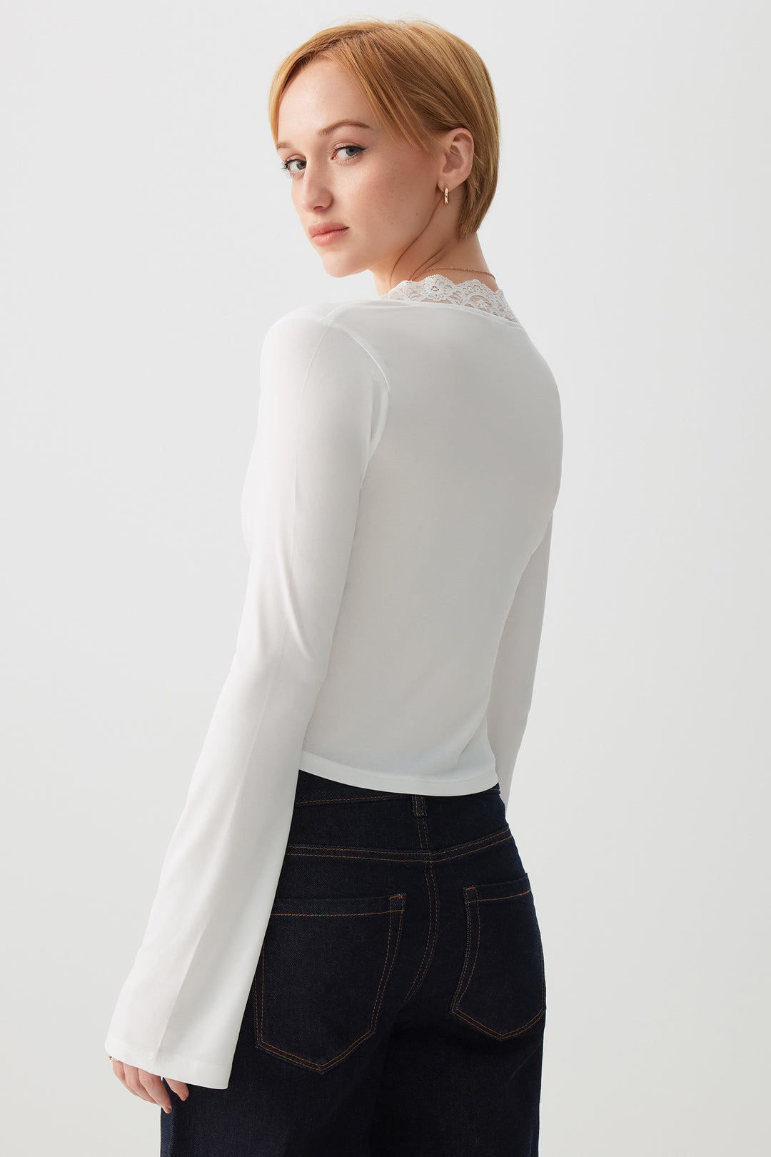 Lace Trim Bell Sleeve Top
