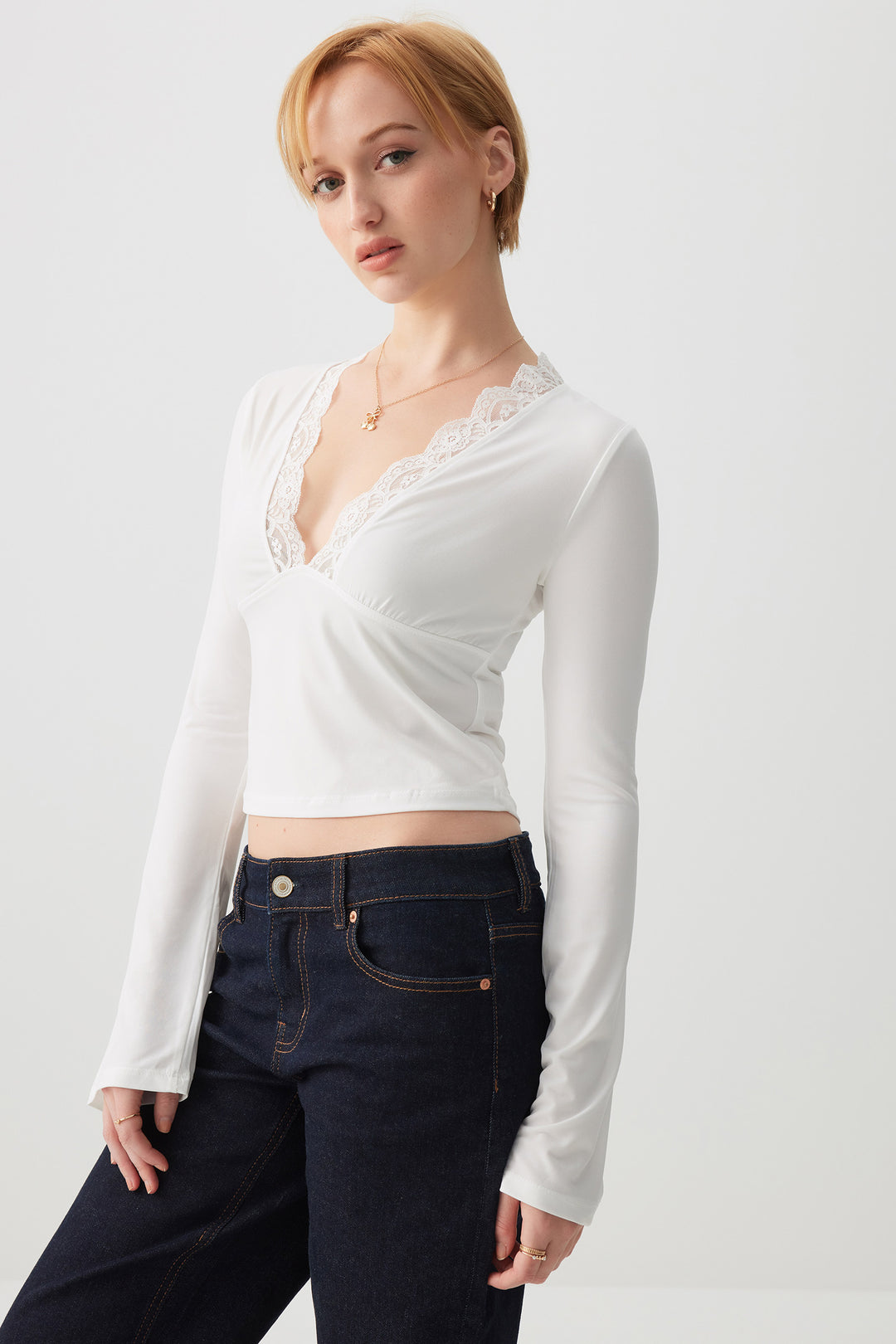 Lace Trim Bell Sleeve Top
