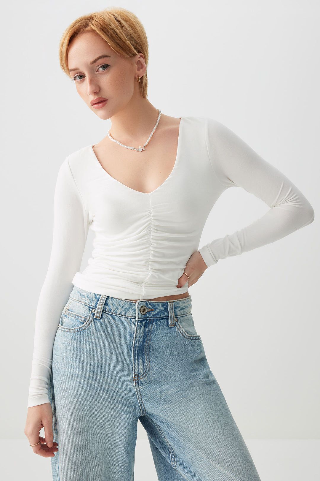 Ruched front Long Sleeve Top