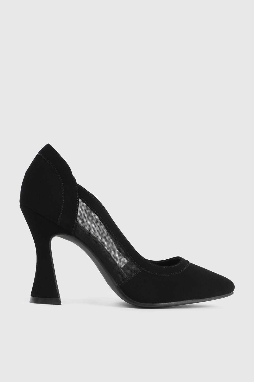 Escarpins à talon évasé en maille et faux suède