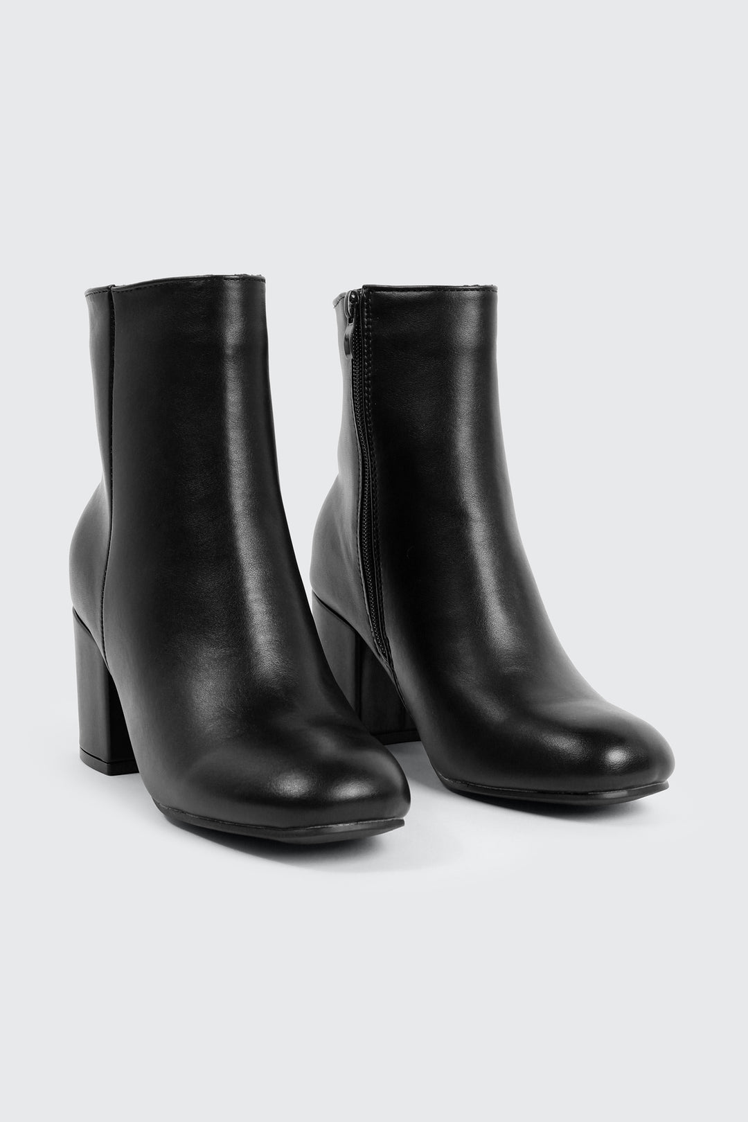 Faux Leather Square Toe Ankle Boots