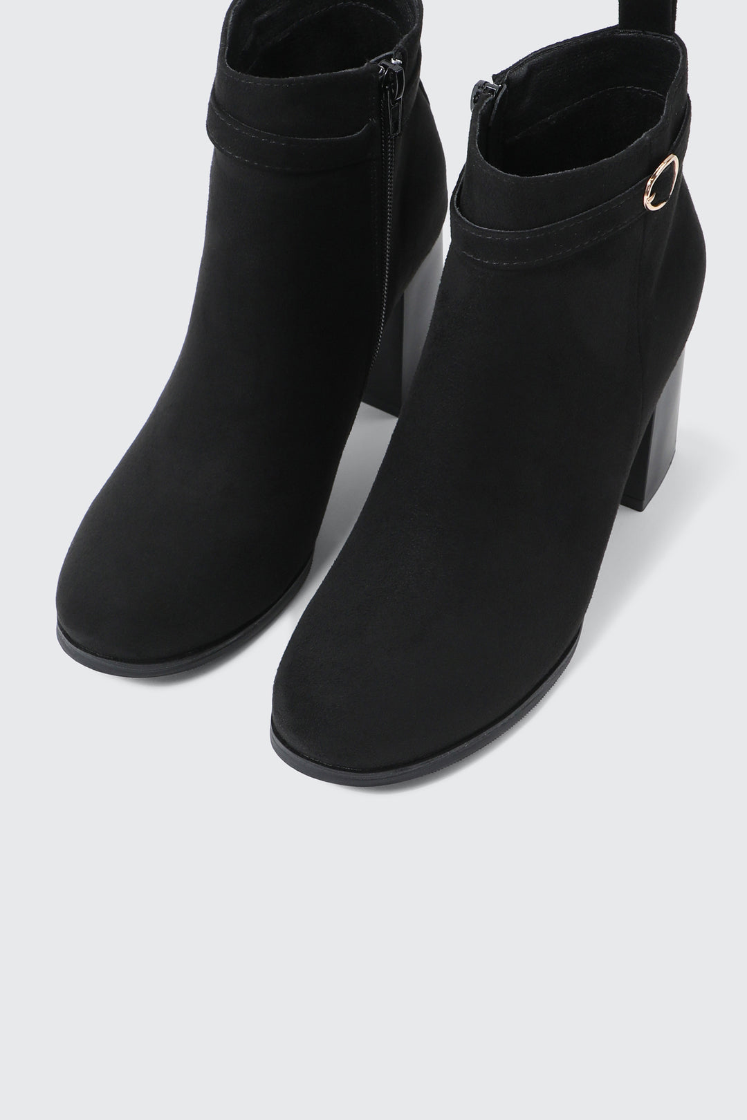 Block Heel Ankle Boots with Buckle Detail