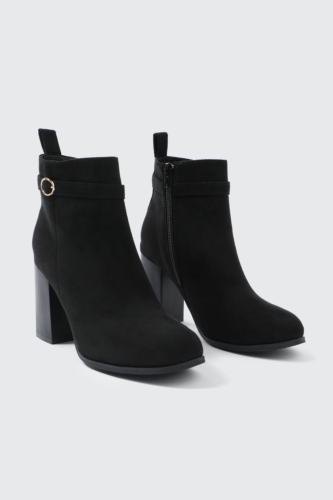 Block Heel Ankle Boots with Buckle Detail