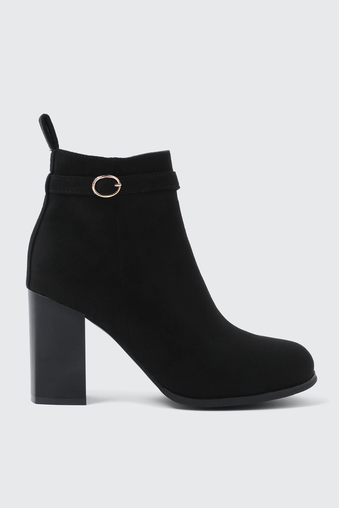 Block Heel Ankle Boots with Buckle Detail