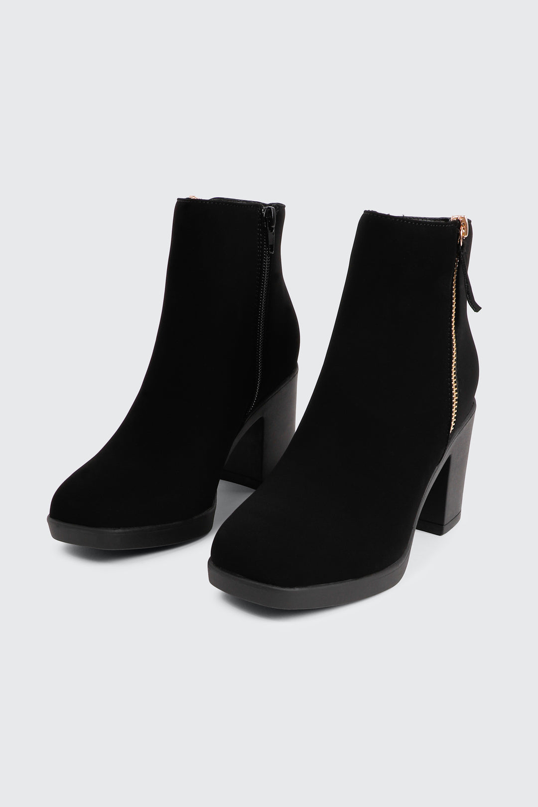 Faux Suede Block Heel Ankle Boots