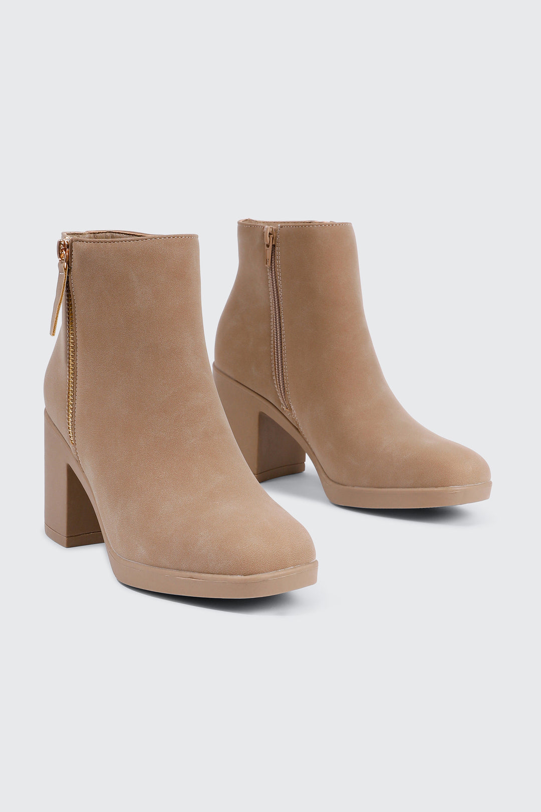 Faux Suede Block Heel Ankle Boots