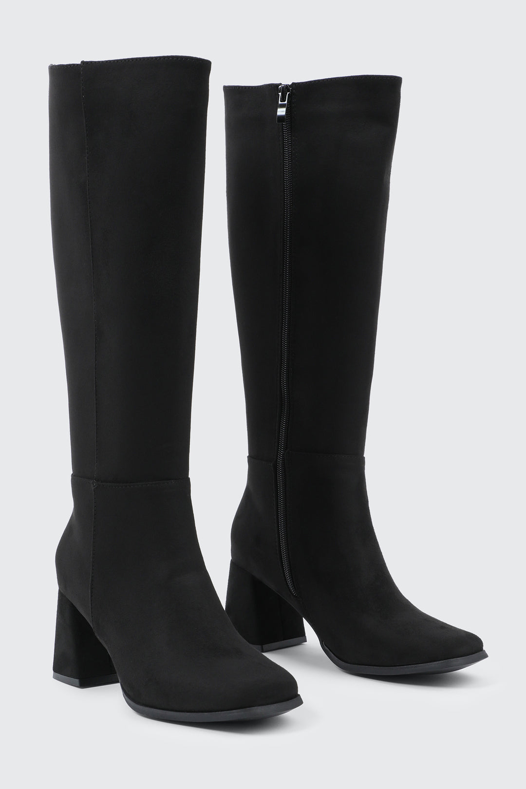 Flare Block Heel Knee High Boots