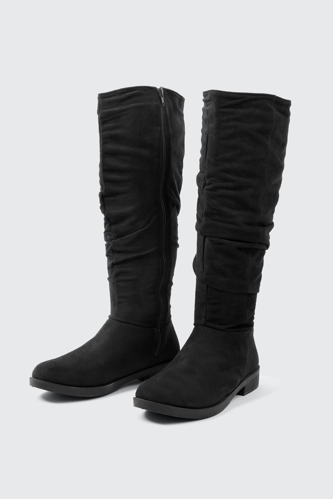 Round Toe Ruched Knee High Boots