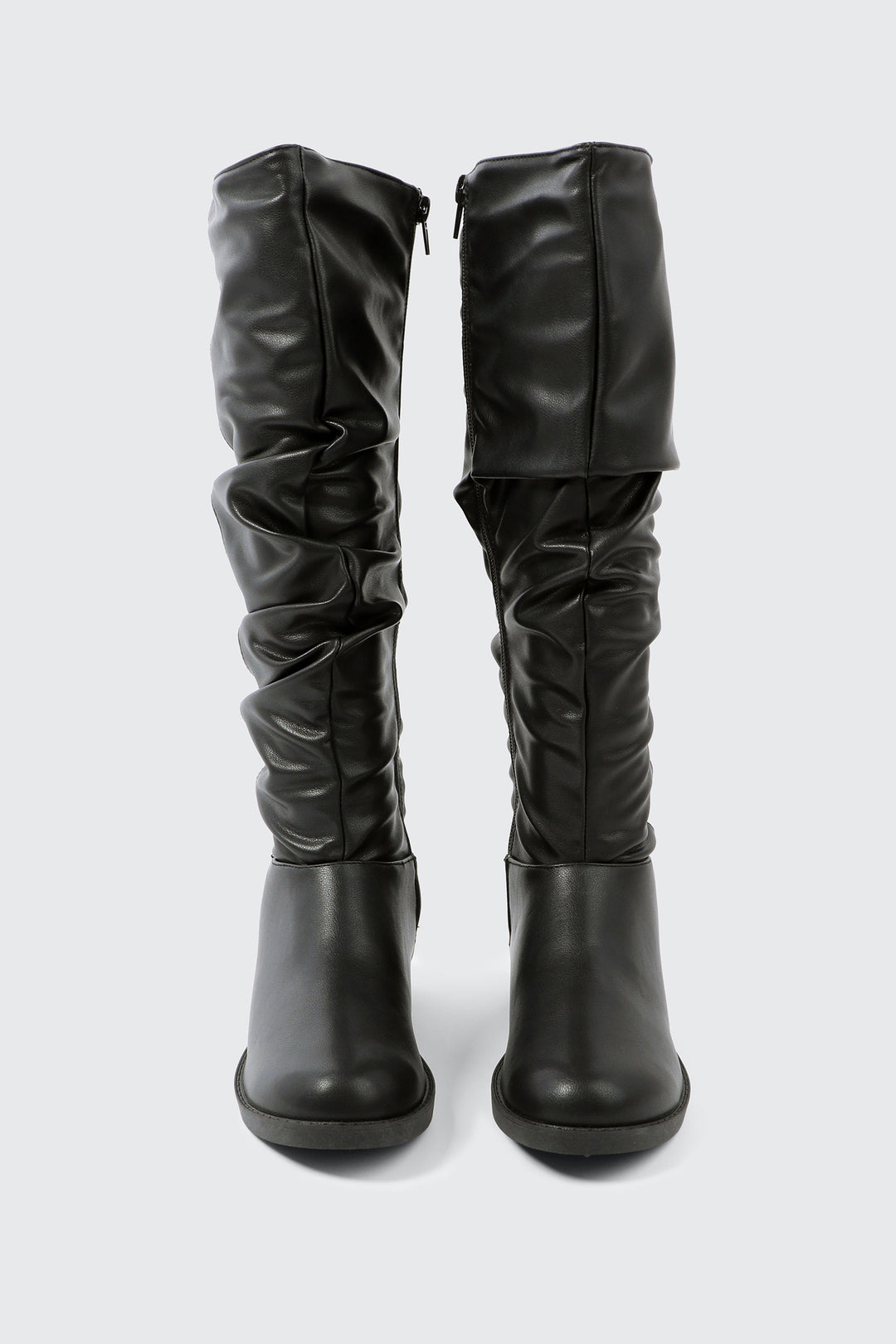 Round Toe Ruched Knee High Boots