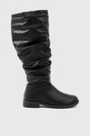Round Toe Ruched Knee High Boots