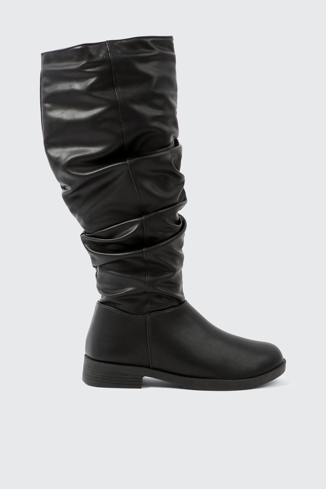 Round Toe Ruched Knee High Boots