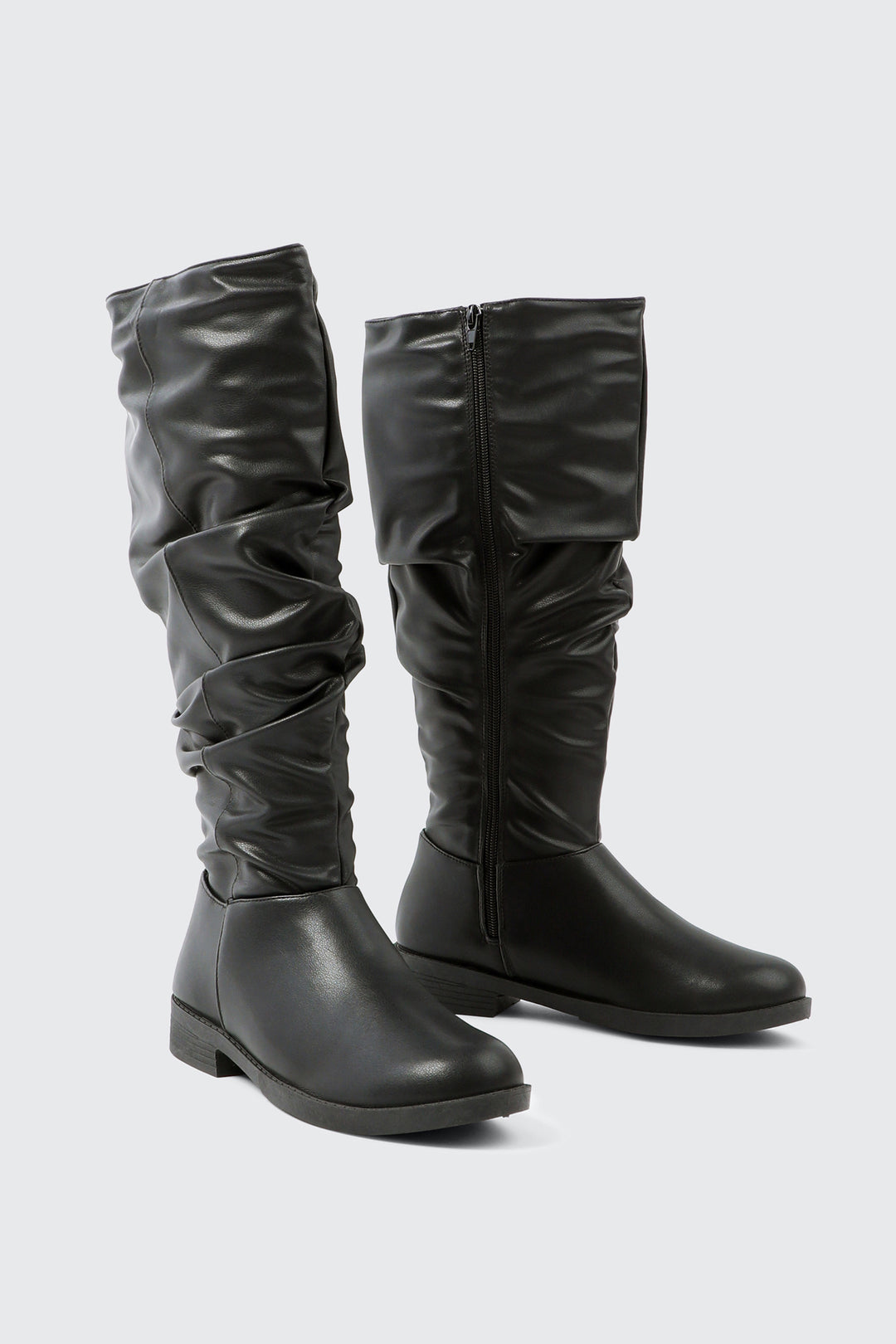 Round Toe Ruched Knee High Boots
