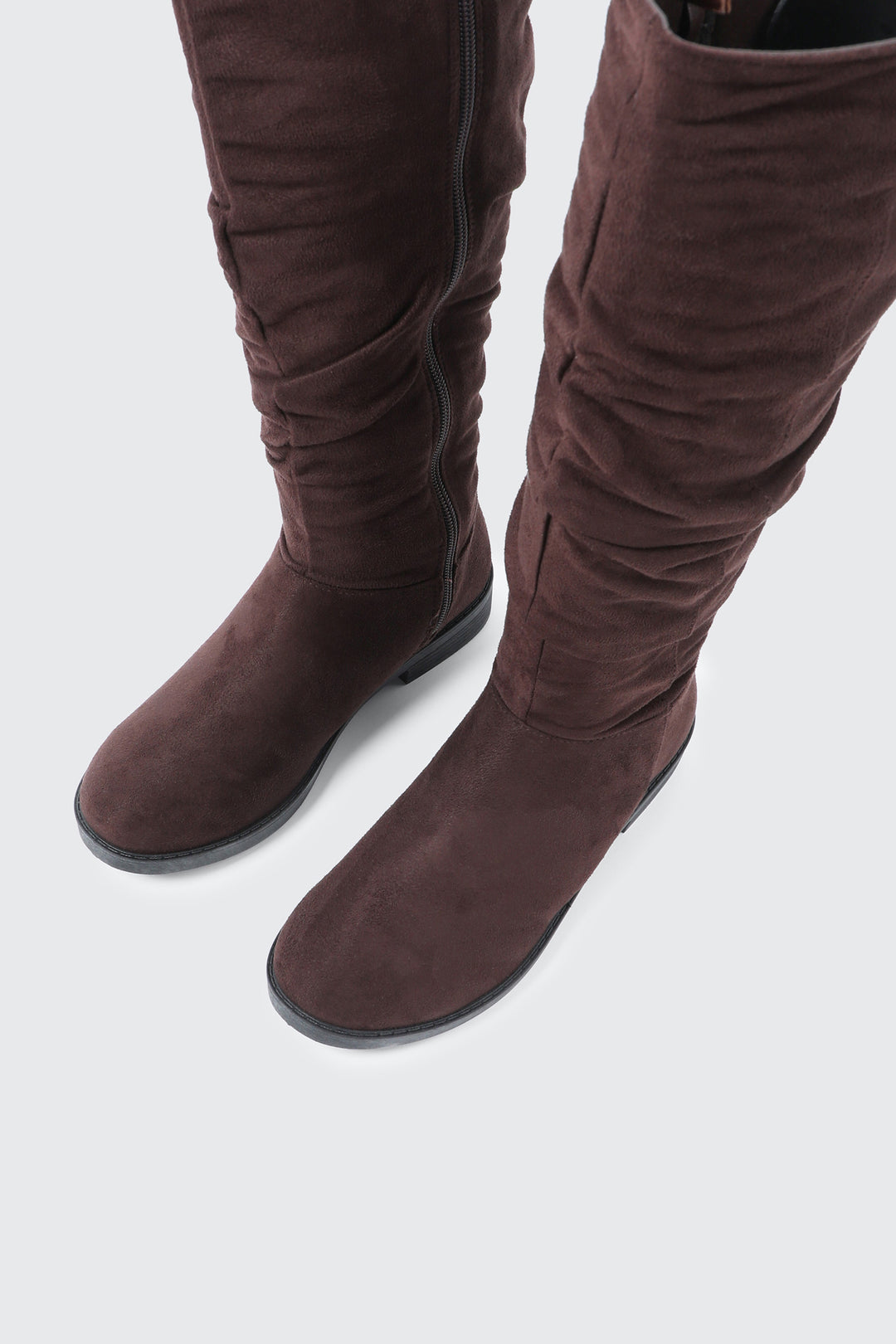 Round Toe Ruched Knee High Boots