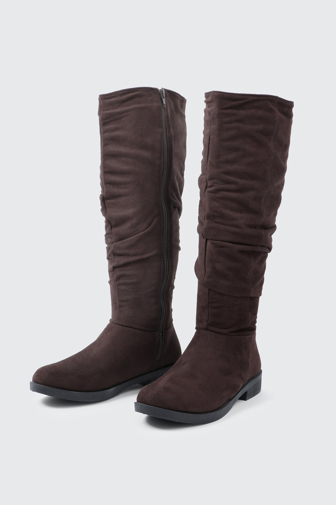 Round Toe Ruched Knee High Boots