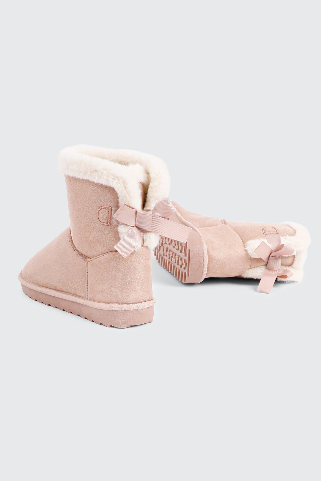 Platform Faux Sheepskin Boots with Bow