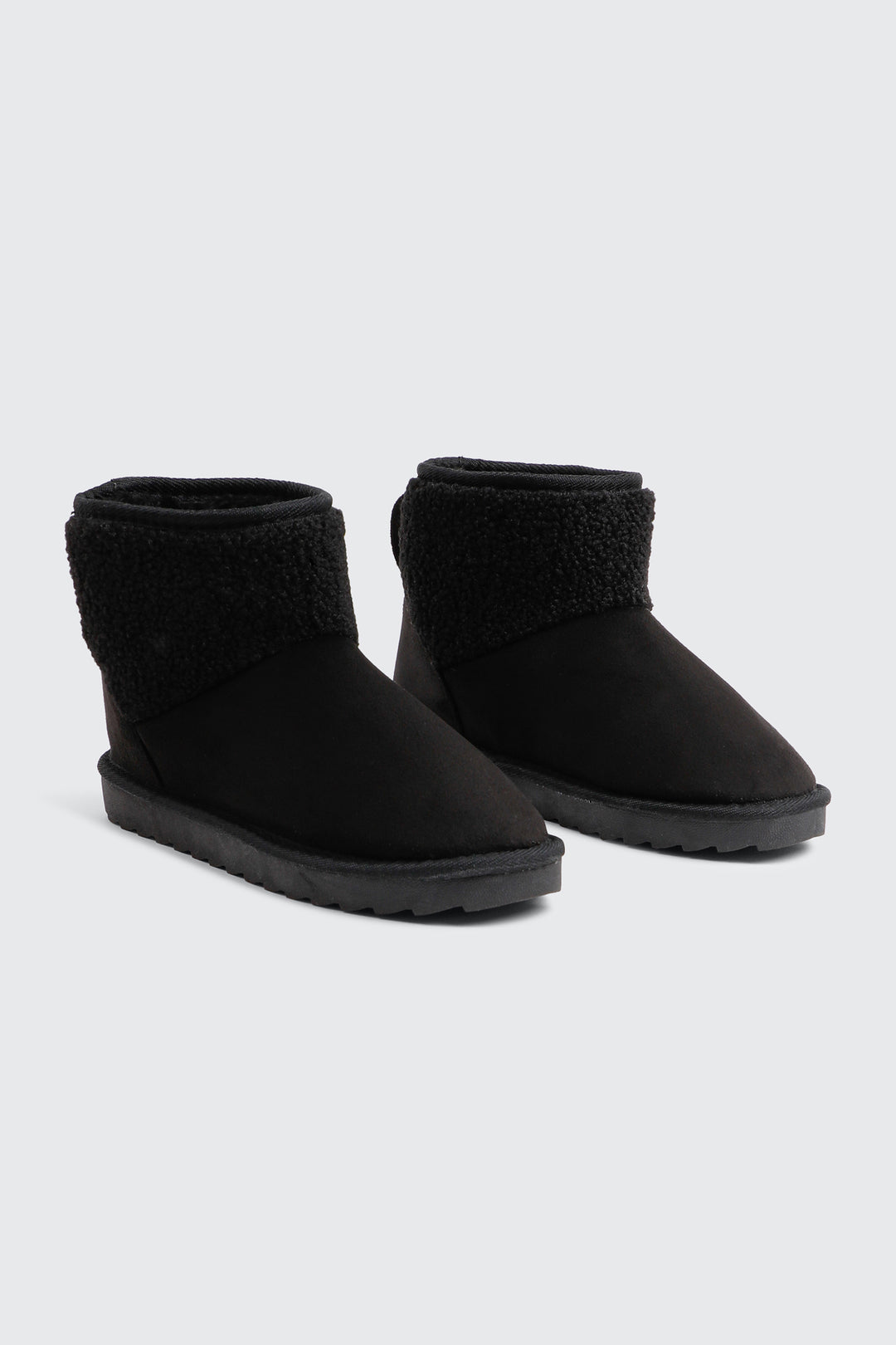 Faux Sheepskin Ankle Boots with Accent Trim