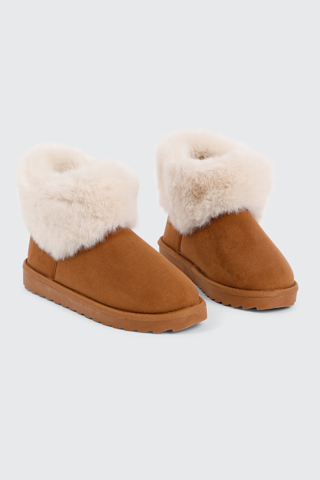 Faux Sheepskin Ankle Boots with Fur Trim