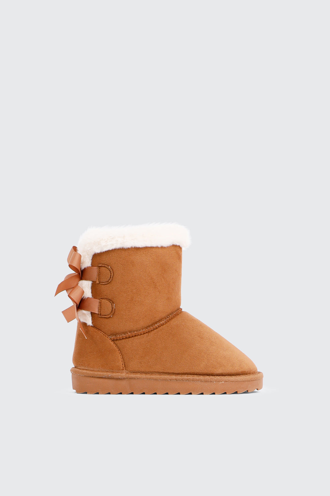 Faux Sheepskin Boots with Bow Details