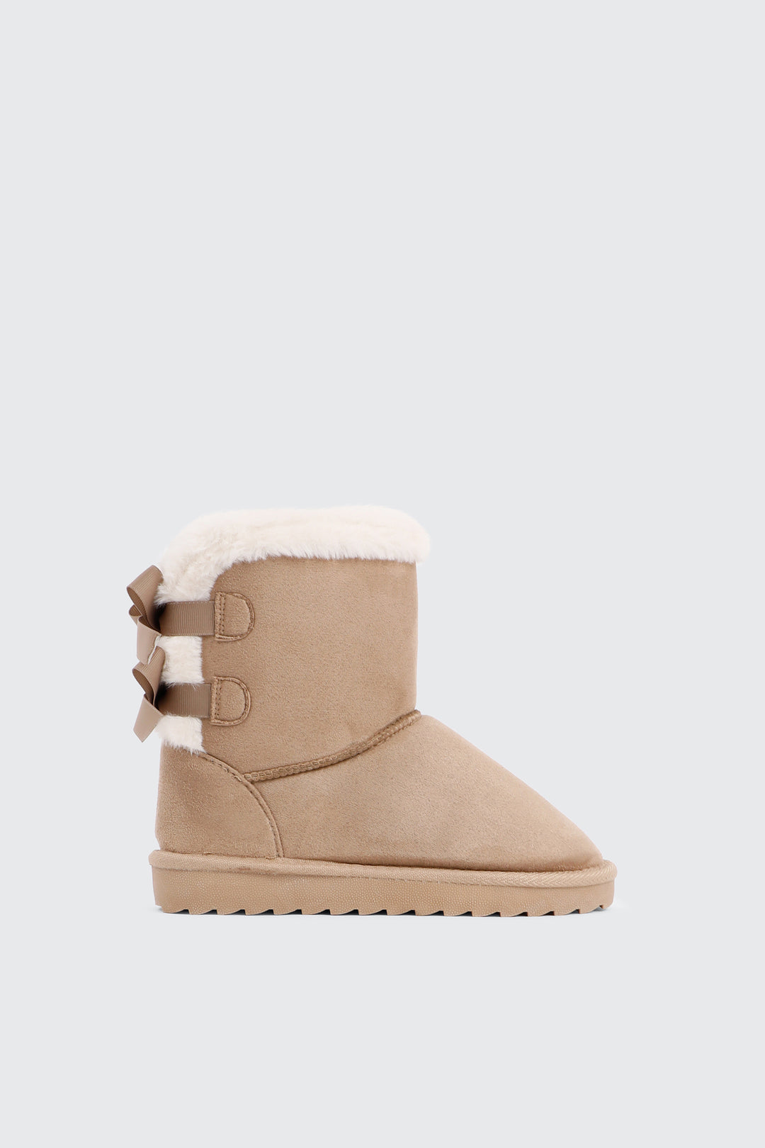 Faux Sheepskin Boots with Bow Details