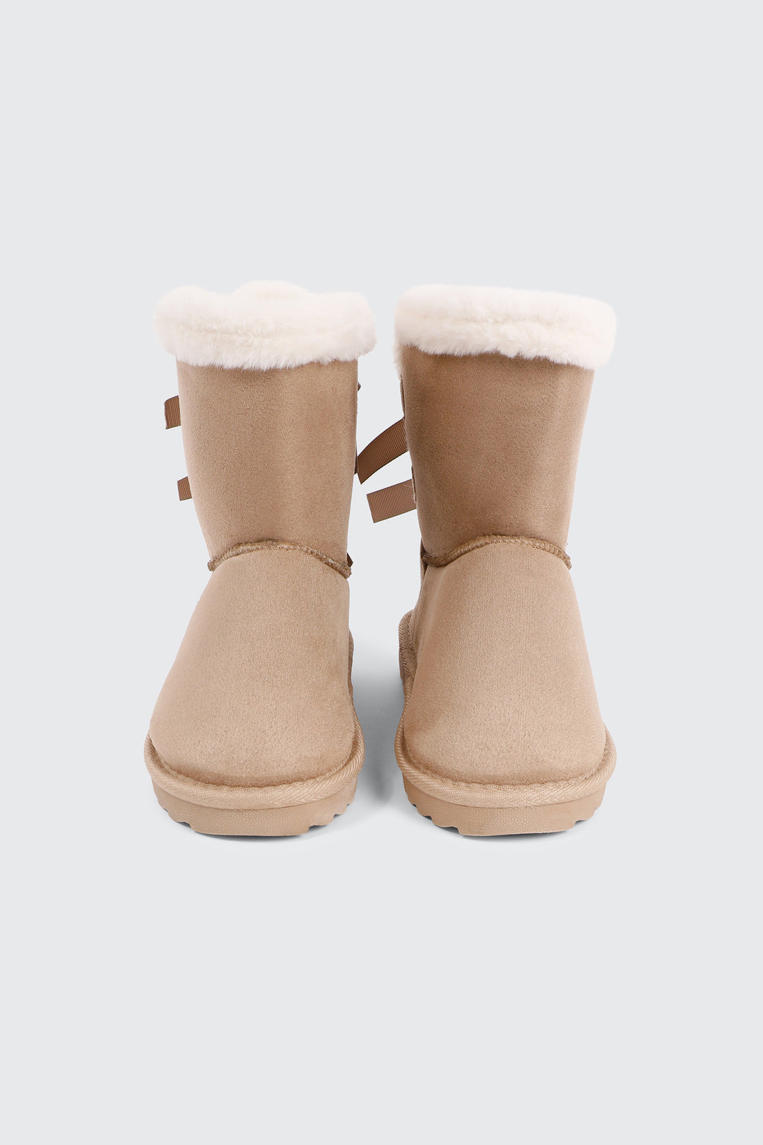Faux Sheepskin Boots with Bow Details