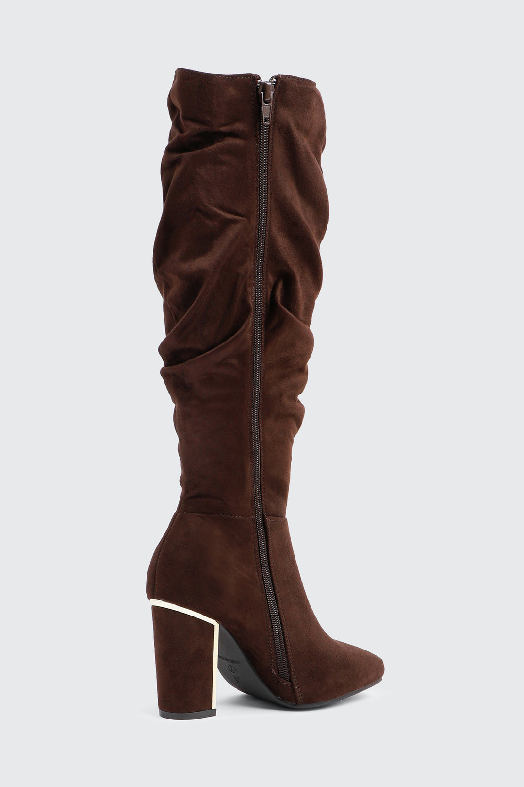 Ruched Block Heel Knee High Boots