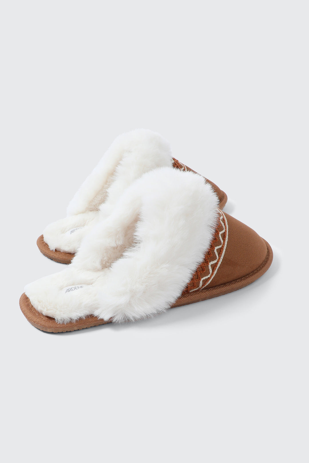 Slippers with Faux Fur Trim and Embroidery
