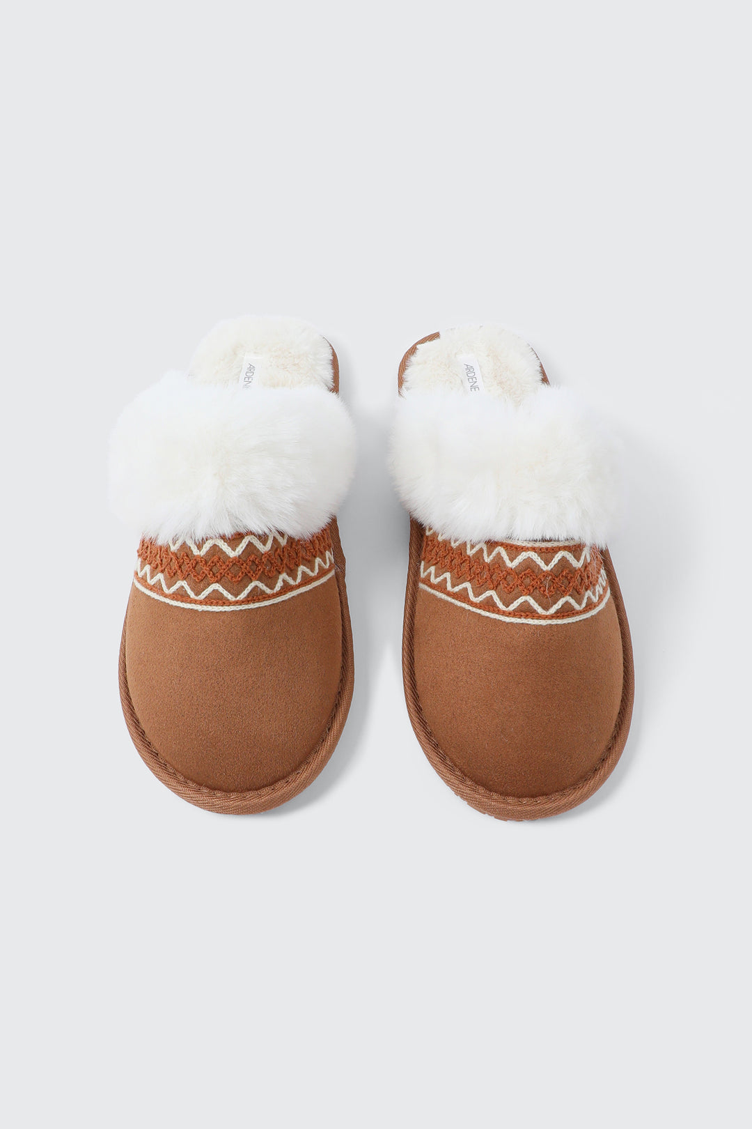 Slippers with Faux Fur Trim and Embroidery