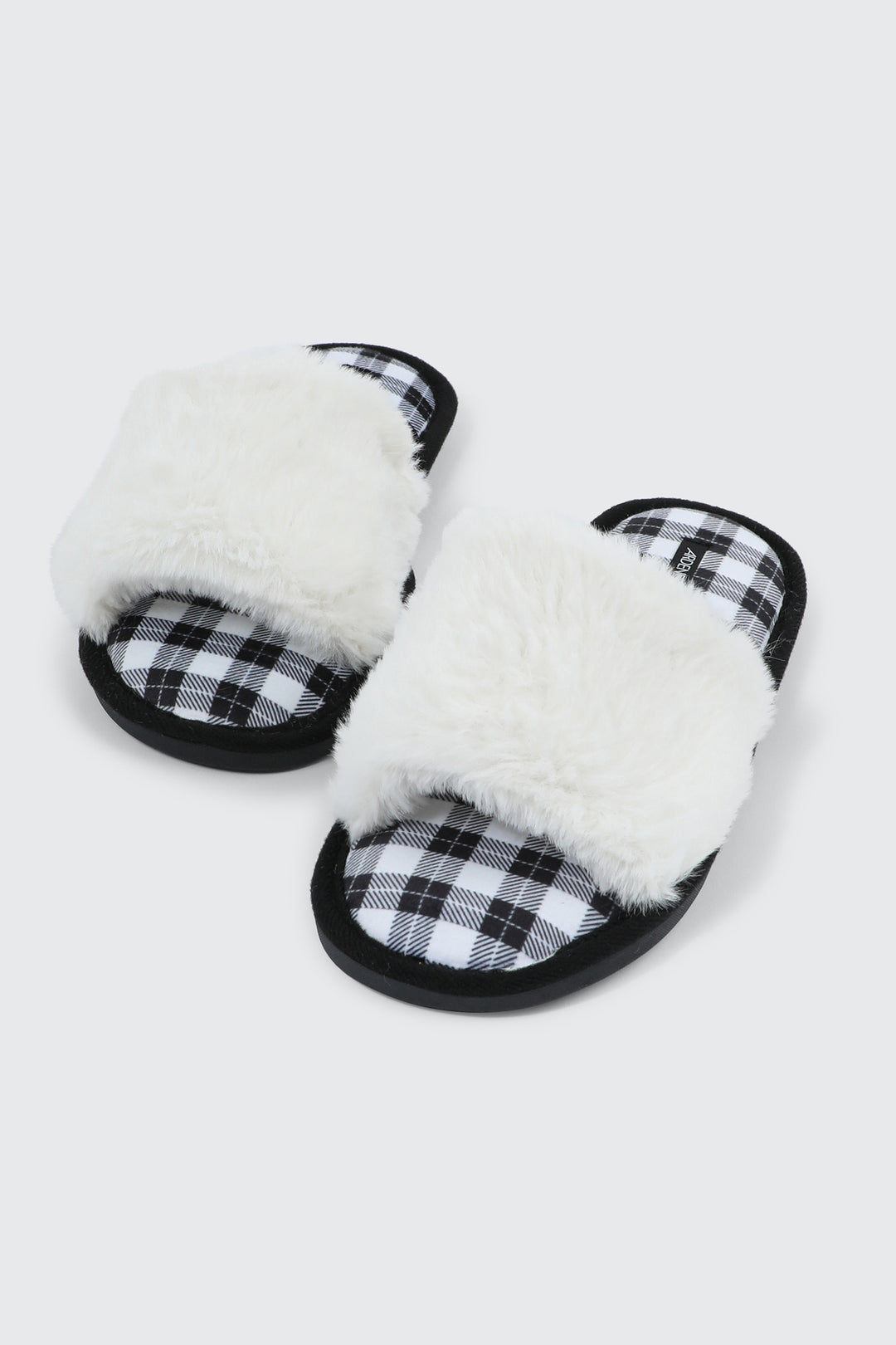 Plaid Faux Fur Slippers