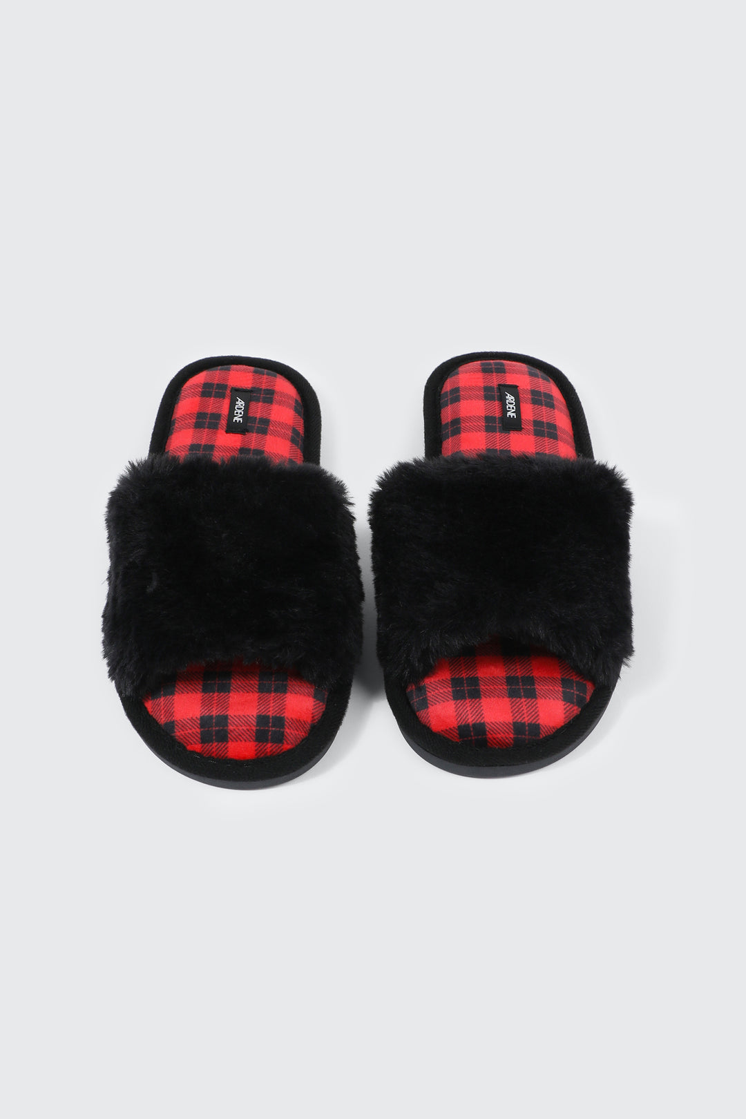 Plaid Faux Fur Slippers
