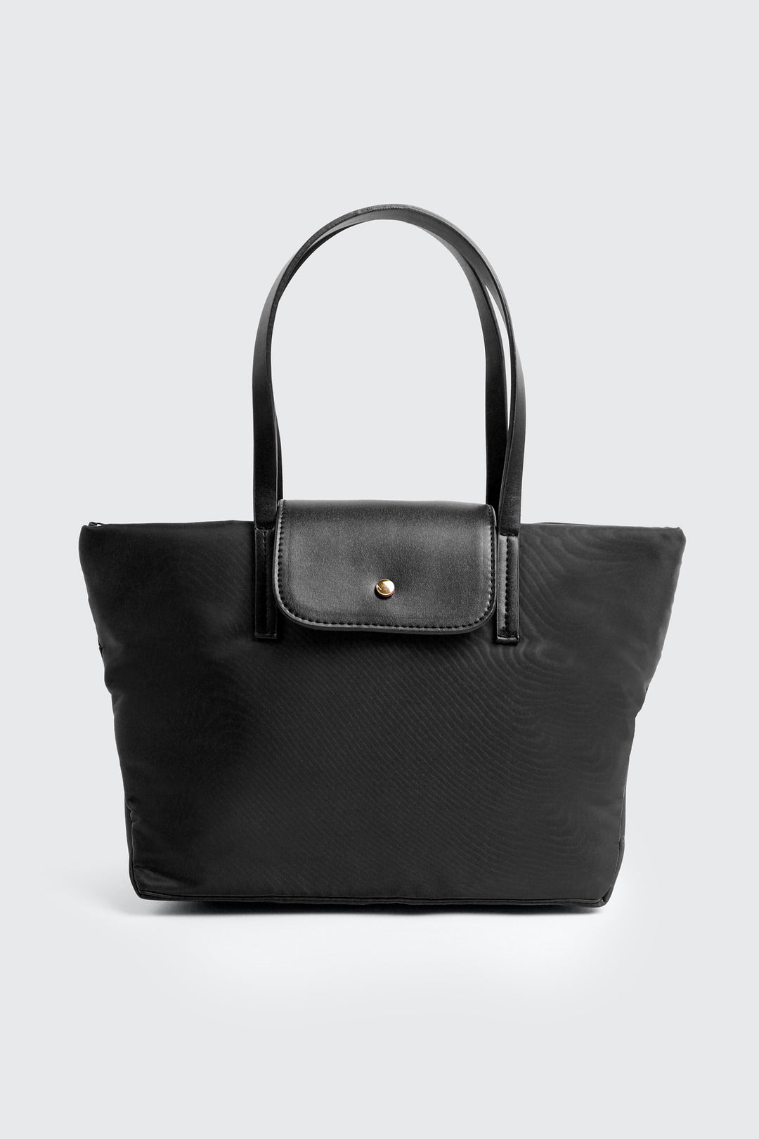 Nylon Tote Bag with Faux Leather Straps