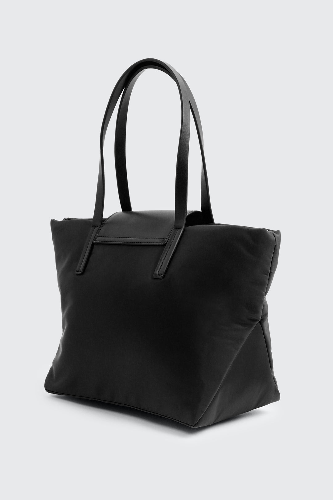 Nylon Tote Bag with Faux Leather Straps