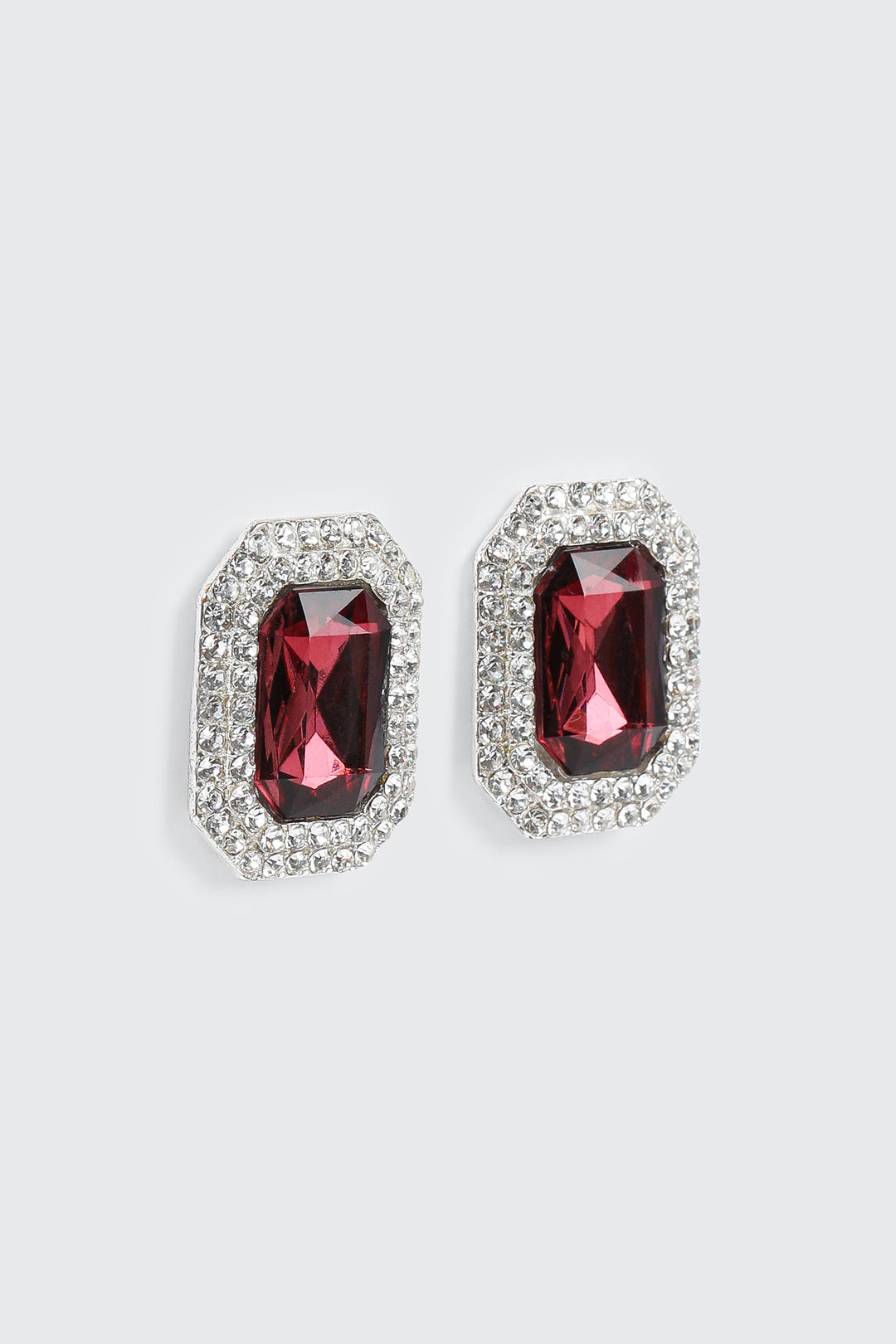 Rectangular Earrings with Center Red Stone