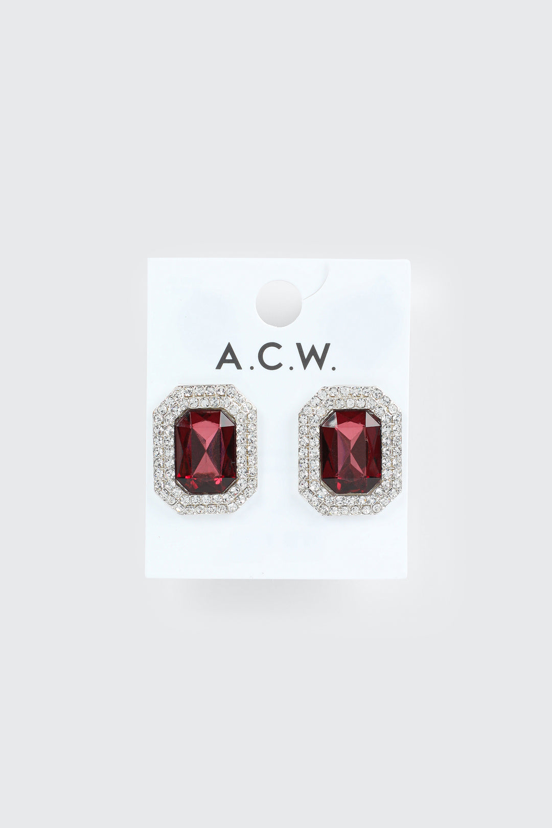 Rectangular Earrings with Center Red Stone
