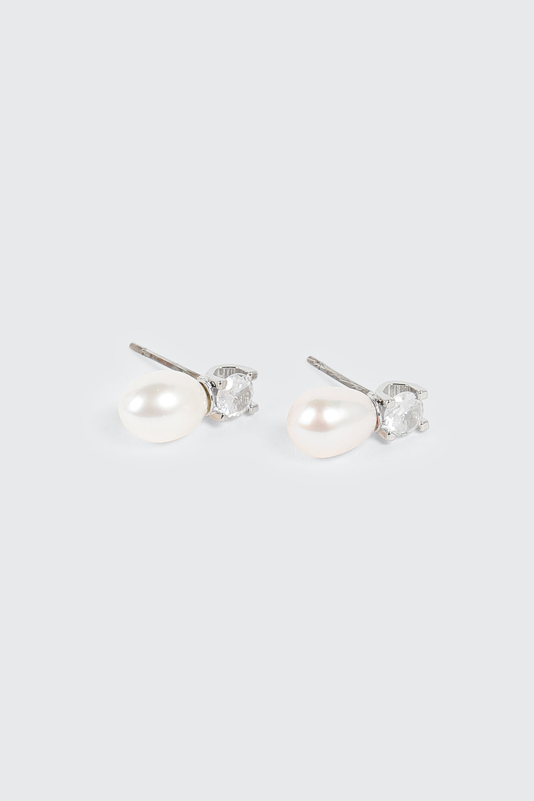 14K White Gold Plated Pearl Stud Earrings