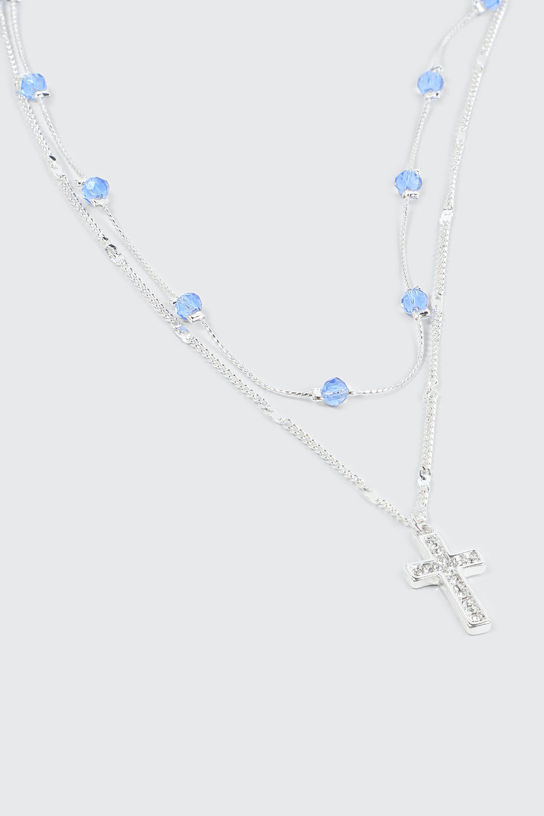 Two-Row Necklace with Cross & Beads