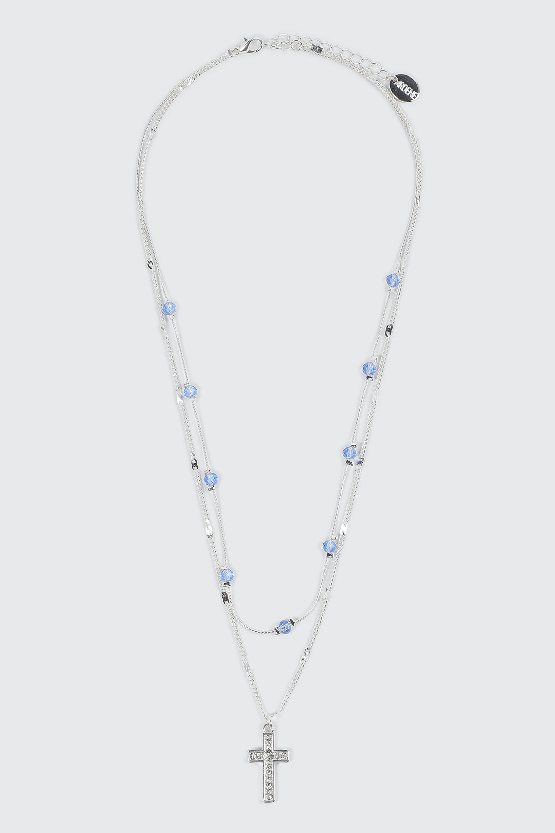 Two-Row Necklace with Cross & Beads
