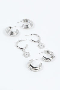 3-Pack Flower Charm Hoop Earrings