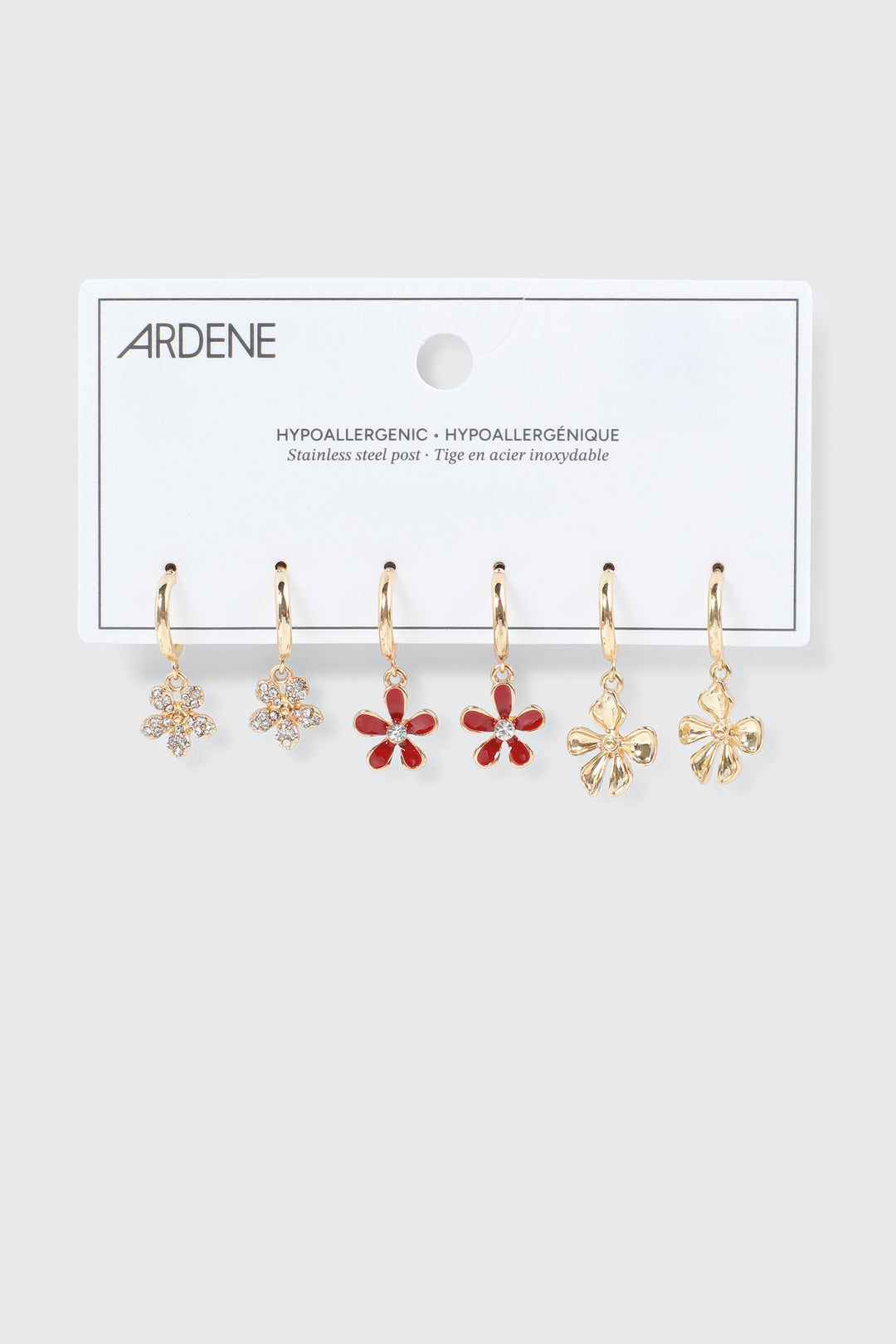 3-Pack Flower Charm Hoop Earrings